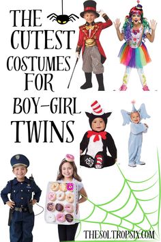 the cutest costumes for boy - girl twins are on display in this book cover