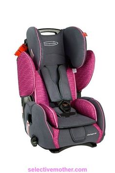 the child's car seat is pink and grey