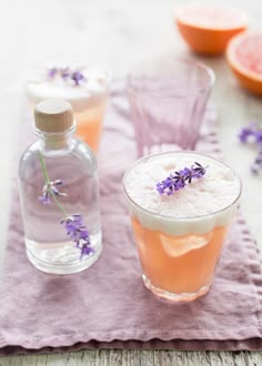 lavender spritz is garnished in the top of this drink