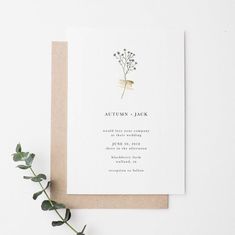 a white card with a plant on it and the words autumn - jack written in black ink