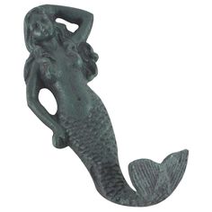 a bronze mermaid figurine is shown against a white background