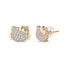 They'll just love the sparkly look of these adorable Hello Kitty stud earrings. 14K yellow gold Each earring features a Hello Kitty silhouette embellished with cubic zirconia stones and a gold bow accent Friction backs Hello Kitty Silhouette, Hello Kitty Stud Earrings, Kitty Silhouette, Hello Kitty Earrings, Baby Jewelry, Initial Jewelry, Earrings Studs, Birthday Wishlist, Girly Jewelry