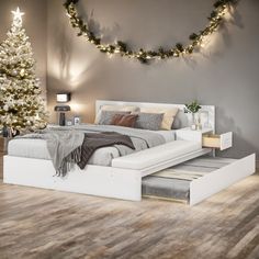 Product Dimensions Assembled Length (in.):118.00 Assembled Width (in.):77.60 Assembled Height (in.):29.90 Weight (lbs.):215.00 Product Description: Elevate your bedroom with the Full Size Wood Storage Hydraulic Platform Bed in elegant white. Cute Bedframes, Bedframe Ideas, Sliding Bed, Platform Bed With Trundle, Bed Frame Ideas, Modern Beds, Storage Beds, Bed With Trundle, New Bed