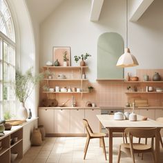 the kitchen is clean and ready to be used for cooking or dining room decorating