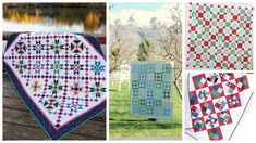 four different quilts are shown with the same pattern as well as pictures of them