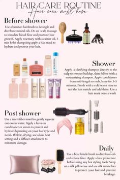 Self Care Guide Aesthetic, How To Shower Your Hair, Healthy Hair Shower Routine, Perfect Haircare Routine, Best Hair Care Routine Products, After Washing Hair Routine, Hair Care Shower Routine, Hair Maintenance Routine, Long Hair Routine Tips