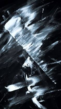 an abstract black and white painting