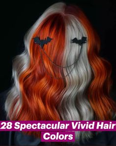 Welcome the charm of fall with this wavy style that blends platinum blonde roots into a fiery orange and red gradient, mimicking autumn leaves. Soft layers enhance the waves, adding movement for a voluminous effect. Perfect for a bold, seasonal statement. Curious? Click for more and follow us on Pinterest! ** Photo Credit: Instagram @vividlyliv Halloween Hair Dye, Rope Braid Hairstyles, Copper Brown Hair Color, Copper Brown Hair, Color Block Hair, Strawberry Blonde Hair Color