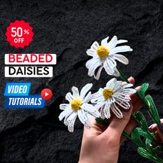 someone is holding daisies in their hand with the words beaded daisies on it