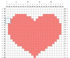 a cross stitch pattern with a red heart on the center and numbers in each row