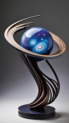 an artistically designed sculpture with spirals and planets