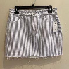 Pacsun Blue/White Striped Jean Mini Skirt Brand New With Tag! Perfect For Summer Button Down Mini Skirt, Black Jean Skirt, Chic Over 50, Jean Mini Skirt, Blue Denim Shirt, Tiered Mini Skirt, Distressed Denim Skirt, White Mini Skirt, Black Denim Skirt