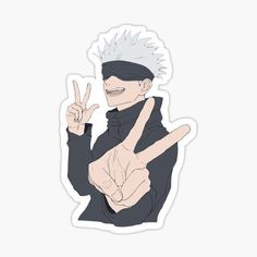 an anime character giving the peace sign with his fingers sticker on a white background