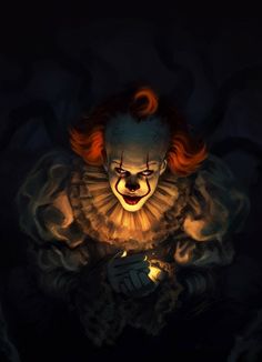 a creepy clown holding a lit candle in his hand