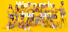 a group of people in yellow shirts posing for a photo with the words damn ripe