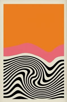 an orange and pink poster with wavy lines