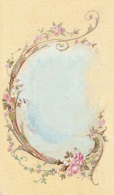 an oval frame with pink flowers and vines on the edges is painted in pastel yellow