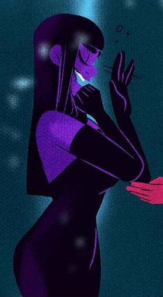 an animated image of a woman in purple and black