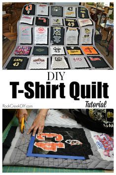 someone is making a t - shirt quilt with the words, diy tshirt quilt