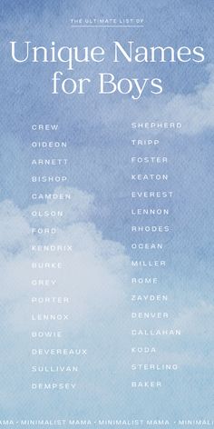 the cover of unique names for boys, with an airplane flying in the sky behind it