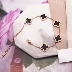 Category: Jewelry Material: Titanium Steel Fashion Element: Flowers Style: Affordable luxury style Four Leaf Clover Bracelet, Clover Bracelet, Bracelet Rose Gold, Rose Gold Charms, Clover Charm, Gold Charm Bracelet, Shell Bracelet, White Jewelry, Gold Plated Bracelets