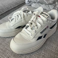 These Are Brand New! I’ve Only Worn Them Three Times Since Purchasing In August. They Are Just Half A Size Too Big For Me. Reebok Club C Double White, Reebok Club C Double Sneaker, Reebok Club C Double, Reebok Sneakers, Club C, Reebok Shoes, Womens Reebok, Womens Shoes Sneakers, Womens Sneakers