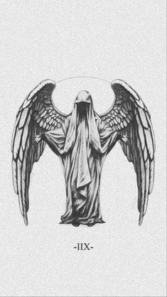 a drawing of an angel with the word xx on it's chest and wings