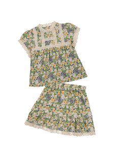 The most darling set ever. Made from the breeziest linen, the Beverly Skirt Set features a matching blouse and skirt in a stunning floral pattern with lace detail. Coordinating Outfits, Crochet Set, Easter Shopping, Beautiful Gift Wrapping, Easter Outfit, Unisex Accessories, Wonderful World, Boys Top, Pajama Top