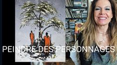 a woman standing in front of a painting next to the words pendre des personages