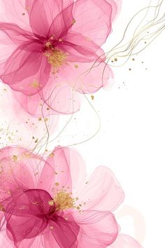 pink flowers with gold sprinkles on a white background