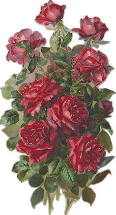 a painting of red roses in a vase