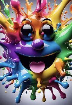 a colorful cartoon face with lots of paint splattered on it's face