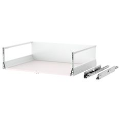 two white shelves with metal brackets on each side