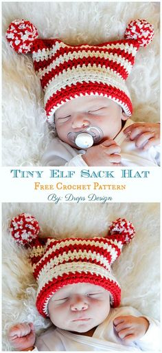 two photos of a baby wearing a crochet hat