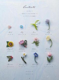 a bunch of flowers that are sitting on a sheet of paper with the names of each flower