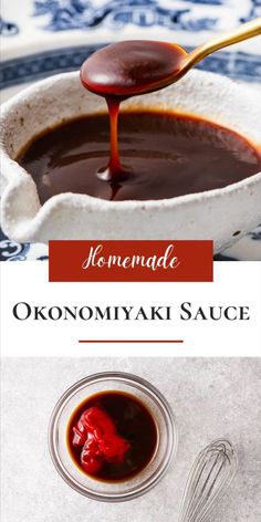 homemade okonomikaki sauce in a bowl with spoon