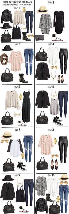 10 Day Packing List 20 pieces in a carry-on for Day wear built from my Capsule wardrobe. #packinglist #travellight #capsule Stil Rock, Áo Blu, Nail Salon Design, Lit Outfits, 가을 패션