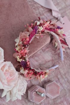 This lovely boho/rustic style floral headband is perfect for brides looking for a handmade head garland made from real stabilised flowers for their wedding. The flower petals are available in lovely pink, ivory, fuschia, dark pink and other dried and stabilised florals.  If you are unsure of the shade, you can simply send me a photo of your dress and I will take a look. These preserved everlasting flowers are real flowers and are processed to preserve their beauty and colours over the years. The Head Garland, Pink Gift Wrap, Flower Hairband, Pink Flower Headband, Fuchsia Wedding, Wedding Hairband, Flower Tiara, Winter Bride, Flower Crown Wedding