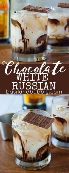 chocolate and white russian desserts in glass dishes