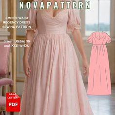 Empire Waist Regency Gown, available as an instant download (pdf) sewing pattern bundle with a range of size options, including plus sizes ⭐US Sizes: 2, 4, 6, 8, 10, 12, 14, 16, 18, 20, 22, 24, 26, 28, 30 ⭐Standard Sizes: XS, S, M, L, XL, 2XL, 3XL, 4XL ⭐These patterns are suitable for A4, A0, and US Letter size papers. ⭐Once your payment is processed, you will automatically receive download links for the pattern files. Please note that you can only download the files from a computer; they will n Bridgerton Style Dresses, Bridgerton Gown, Empire Waist Dress Pattern, Regency Gown, Regency Dress, Empire Waist Dress, Sewing Pattern Sizes, Dress Sewing Pattern, Fairy Dress