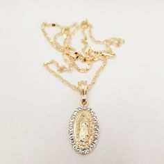 14k Gold Plated Virgin Mary/Guadalupe Necklace Pendant 3/4" Chain 20" Length 3mm Women's Necklace New Gold Necklace Layered Mexican, Mexican Necklace Gold, Quince Jewelry Gold, Gold Mexican Jewelry, Virgin Mary Necklace Gold, Virgencita Necklace, Gold Virgin Mary Necklace, Quinceanera Necklace, Mary Guadalupe