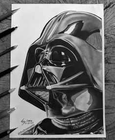 a pencil drawing of darth vader from star wars