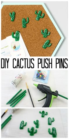 the diy cactus push pins are made from green plastic