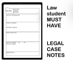 Law School Essentials | case brief template INSTANT DOWNLOAD How To Study Law, Law Student Notes, Law Notes Student, Law Notes Aesthetic, Case Brief Template, Critical Thinking Quotes, Case Brief