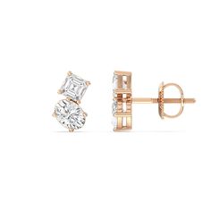 Dress up a simple outfit for a night out or for a semi-formal affair through these two-stone studs. These beauties come with a pair of diamonds on each earring - a square emerald diamond and an oval diamond mounted separately on individual prong baskets but sitting right beside each other. Their subtle edginess and stunning sparkle make them the perfect accessory to glam up any look. Oval Diamond Earrings With Diamond Accents, Oval Diamond Cut Earrings For Anniversary, Oval Diamond Cut Earrings, Oval Diamond Earrings Studs, Oval Earrings With Diamond Accents, Gorgeous Engagement Ring, Stone Studs, Oval Diamond, Emerald Diamond