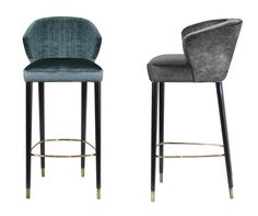 two grey velvet bar stools next to each other