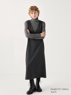 - The images shown may include colors that are not available.  Product ID: 469339 Japanese Fashion Minimalist, Uniqlo Women Outfit, Uniqlo Outfit, Japanese Minimalist, Jumper Skirt, Styling Ideas, Dress With Cardigan, Japanese Fashion