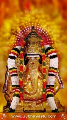 the statue of lord ganesha is in front of an artistic background with gold and red colors