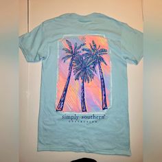 Simply Southern Nwot Tshirt Trendy Blue Pre-shrunk T-shirt, Light Blue Graphic Tee For Spring, Spring Blue Graphic Print T-shirt, Casual Light Blue Screen Print T-shirt, Casual Light Blue Pre-shrunk T-shirt, Trendy Pre-shrunk Blue T-shirt, Surf Shop Shirts, Cooler Ideas, Florida Shirt