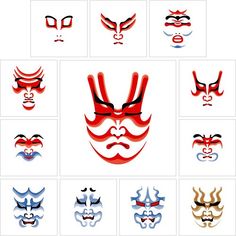 various masks with different colors and designs on the front, side, and back sides